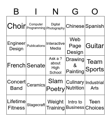 LHS Electives Fair Bingo! Bingo Card