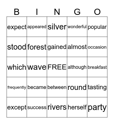 Vocabulary Bingo Card