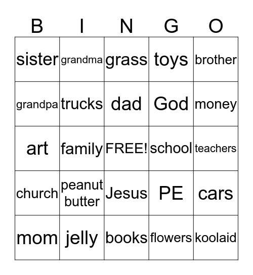 Things We Love! Bingo Card