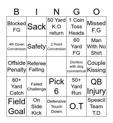 Superbowl Bingo Card