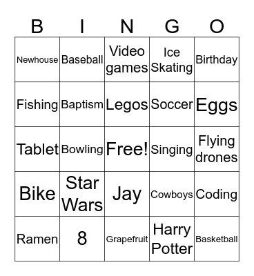 Jay Ray Bingo Card