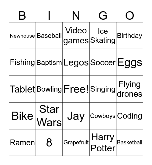 Jay Ray Bingo Card