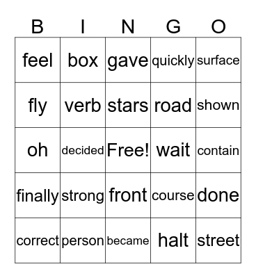 5th Grade Fry Words Bingo Card