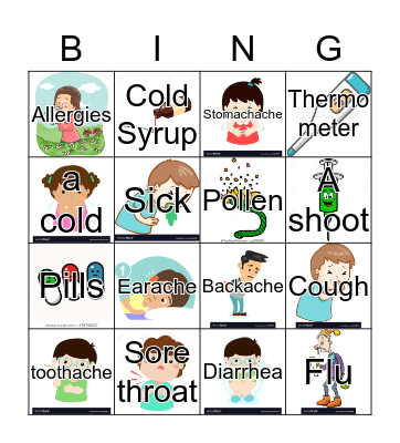 Aches and pains Bingo Card
