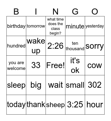 time & others Bingo Card