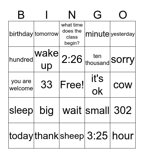 time & others Bingo Card