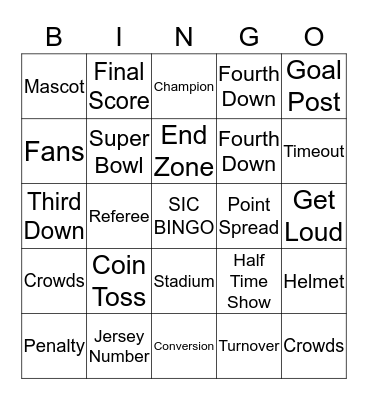 Superbowl 2019 Bingo Card