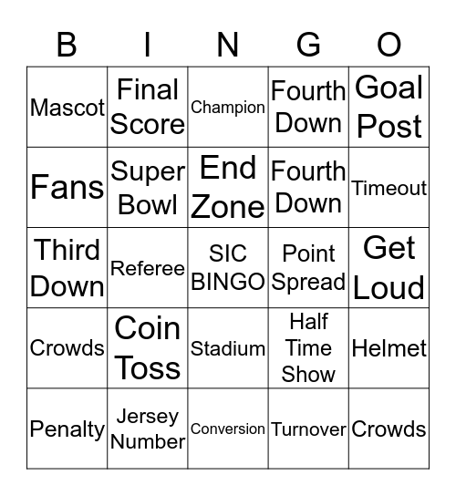 Superbowl 2019 Bingo Card