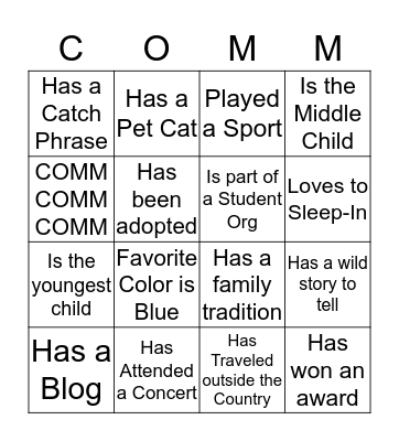 FYM Communication-  Get To Know Me Bingo Card