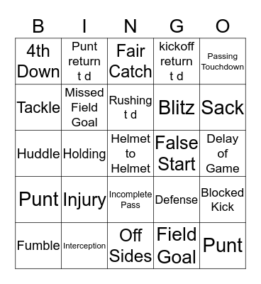 2019 SuperBowl Bingo Card