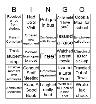 Director's Bingo Card