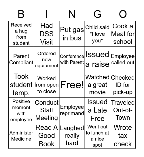 Director's Bingo Card