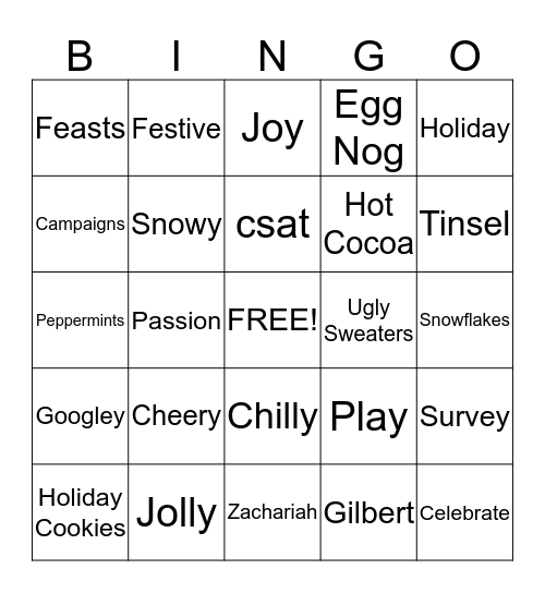 Infinity Bingo Card