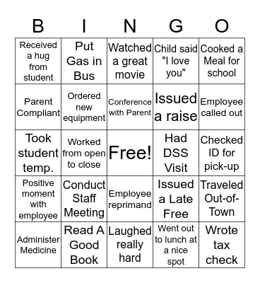 Director's Bingo Card