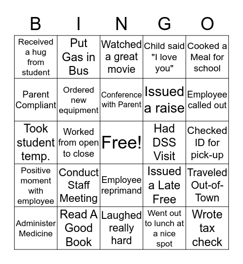 Director's Bingo Card