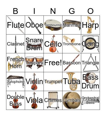 Instruments of the Orchestra Bingo Card