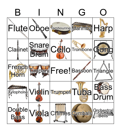 Instruments of the Orchestra Bingo Card