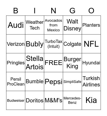 SuperBowl Bingo Card