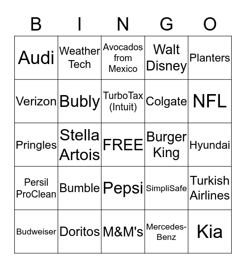 SuperBowl Bingo Card