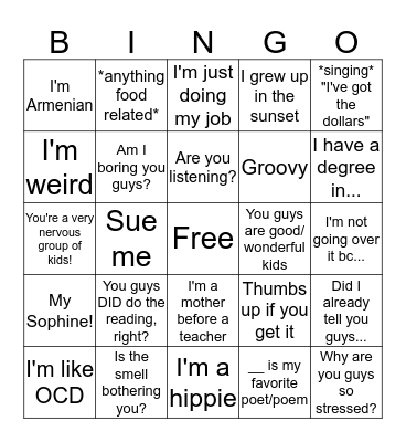 Panosian's Punchlines Bingo Card