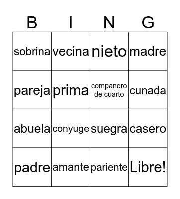 Vocabulary 2 Bingo Card