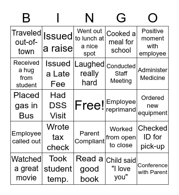 Director's Bingo Card