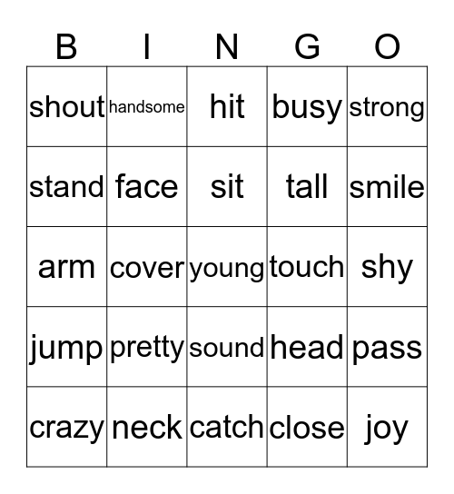 English words Bingo! Bingo Card