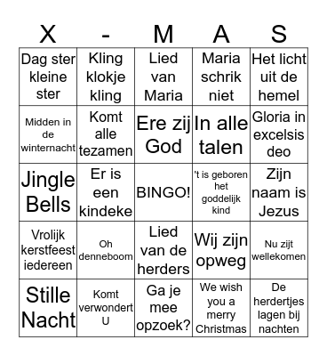 Kerstliedjes Bingo Card