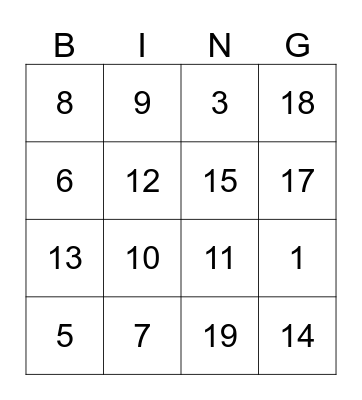 Number Bingo Card