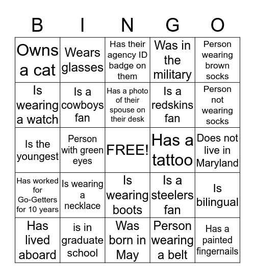 Go-Getters Bingo Card