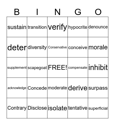 Vocabulary Bingo Card