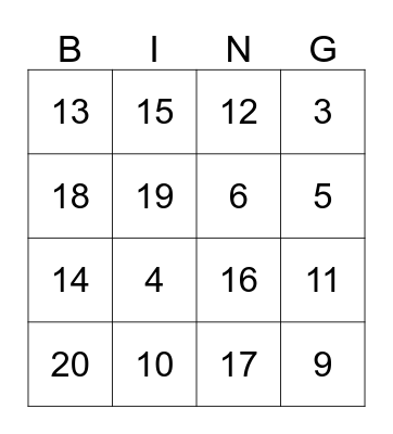 Bingo de numeros Bingo Card