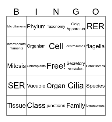 Life Sciences Bingo Card