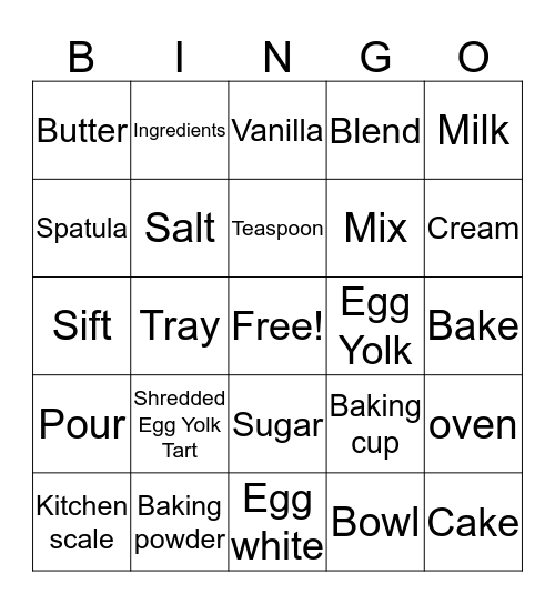 Bakery Bingo Card