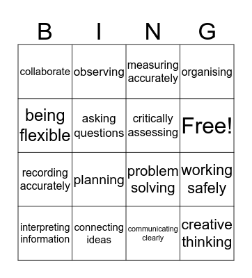 Science skills bingo Card