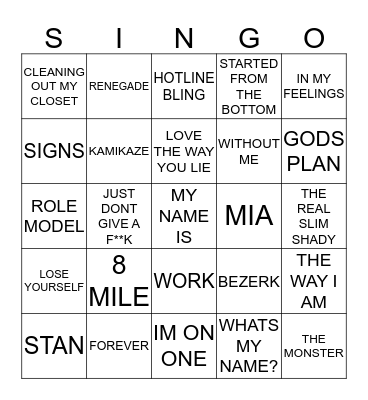 328 EMINEM VS DRAKE Bingo Card