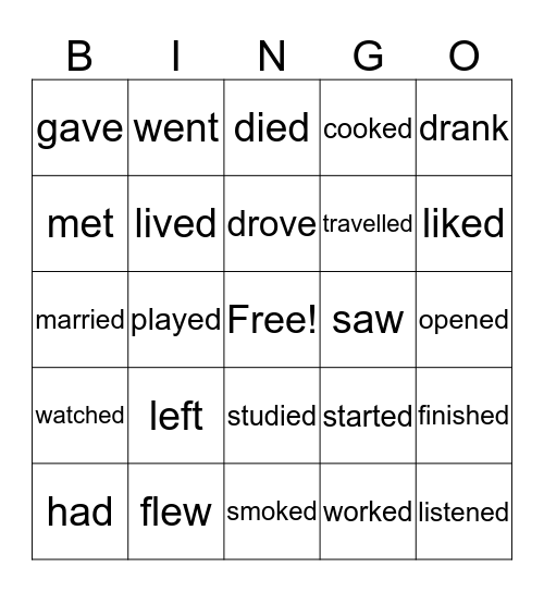 Simple past Bingo Card