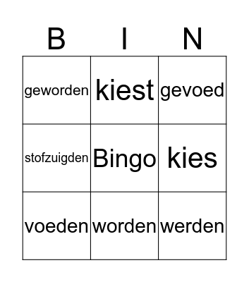 werkwoordspelling Bingo Card