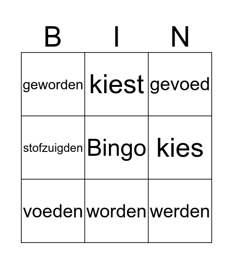 werkwoordspelling Bingo Card