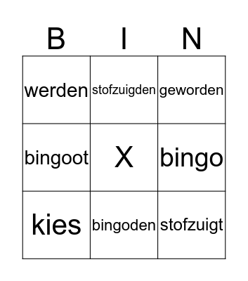 werkwoordspelling Bingo Card