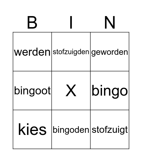 werkwoordspelling Bingo Card