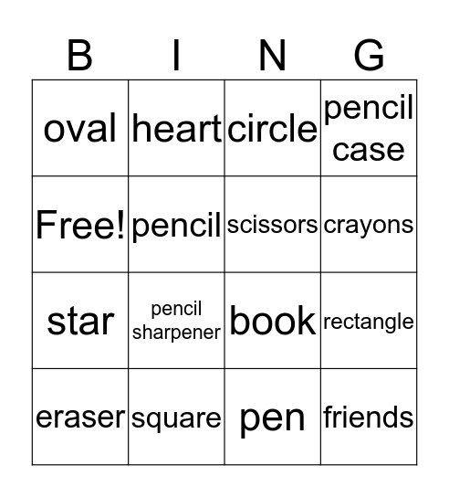 shapes and classroom objects Bingo Card