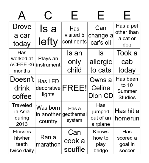 ACEEE Icebreaker Bingo Card