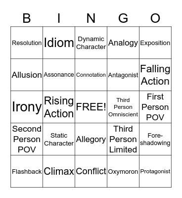 Important Lit Terms Bingo Card