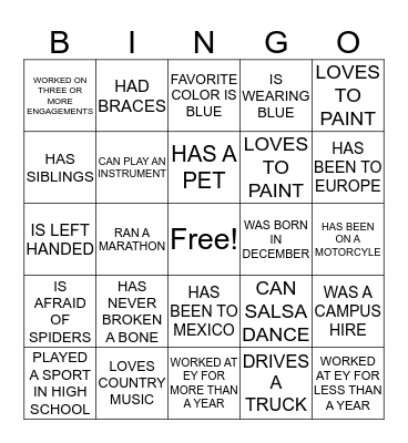 Ice Breaker Bingo Card