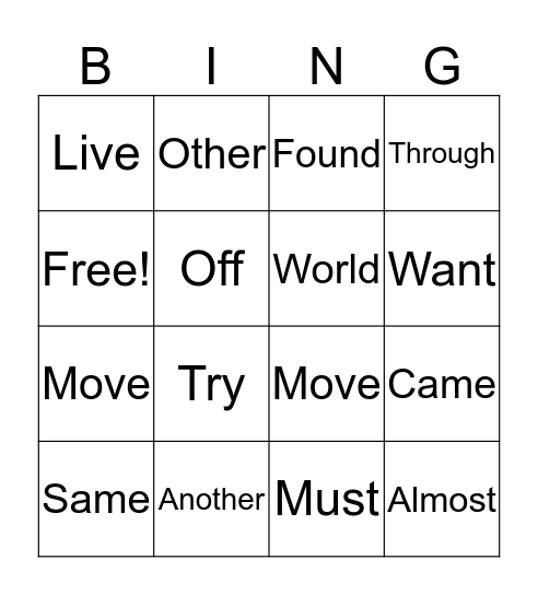 Level 2 Sight Words English Bingo Card