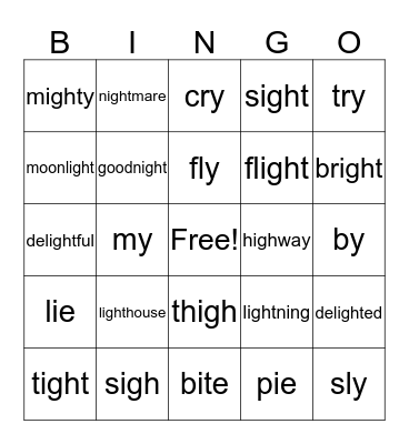 Long I Bingo Card
