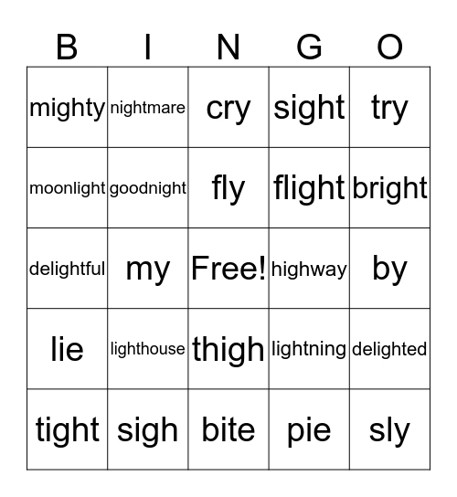 Long I Bingo Card