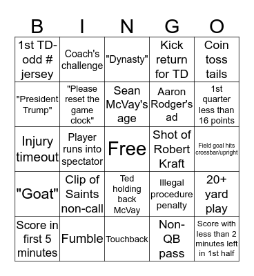 Fabstory Super Bowl Bingo Card