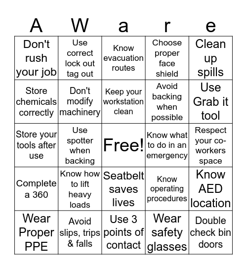 ZERO ACCIDENTS Bingo Card